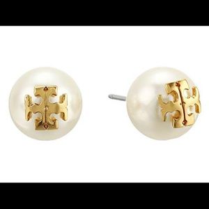 Tory Burch- Large Pearl Earrings with TB emblem